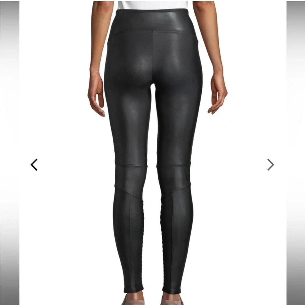 SPANX Faux Leather Moto Leggings In Black Excellent Condition Size L